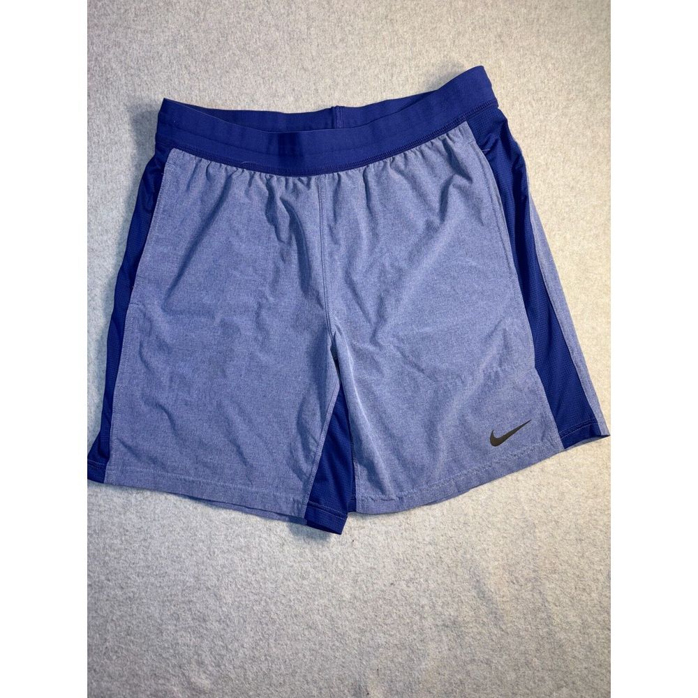 Nike Dri Fit Short Men Large Blue Activewear Standard Fit Drawstring Swoosh Logo